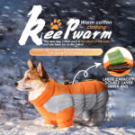 Waterproof reflective four-legged dog coat with thick insulation and warmth. Pet jacket with a leash hook