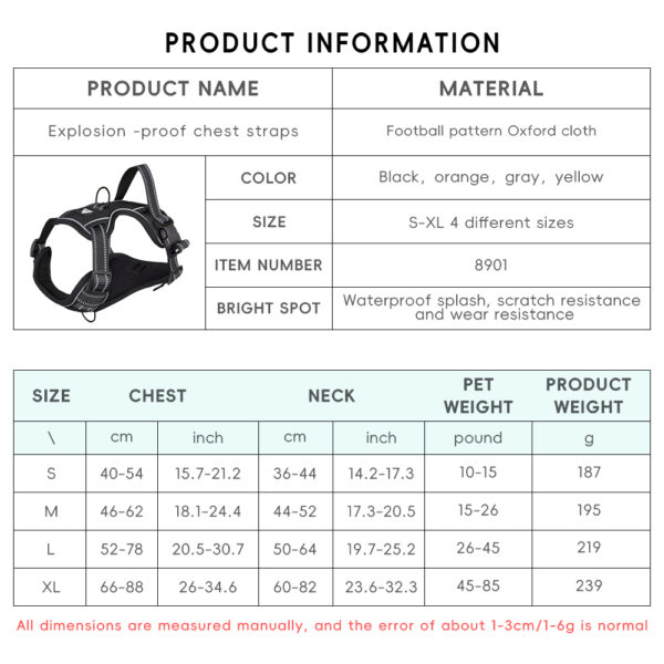 Personalized adjustable reflective high-quality luxurious no-pull pet harness dog harness