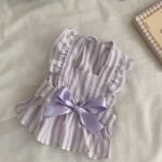 princess-style cute flutter-sleeve striped dress